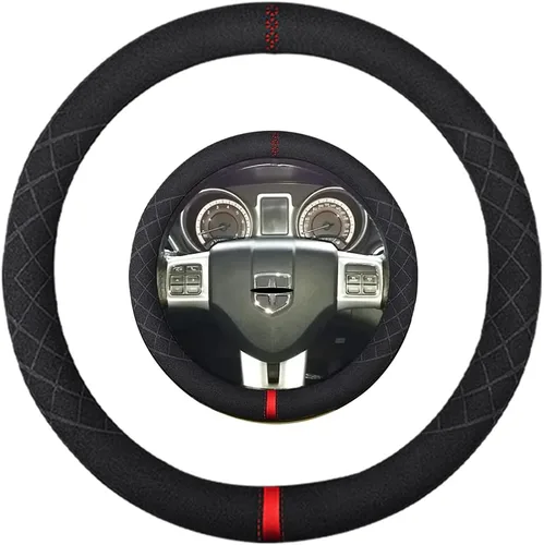 Funda de volante de ante K LAKEY, compatible con Dodge Avenger Grand Caravan Challenger Charger, cubierta de volante deportiva antideslizante de