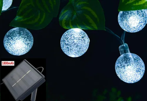 Miniatura 2 de Cadena de luces solares para exteriores resistentes al agua, 36 pies, 60 LEDs, 8 modos, luces solares de hadas con forma de globo de cristal