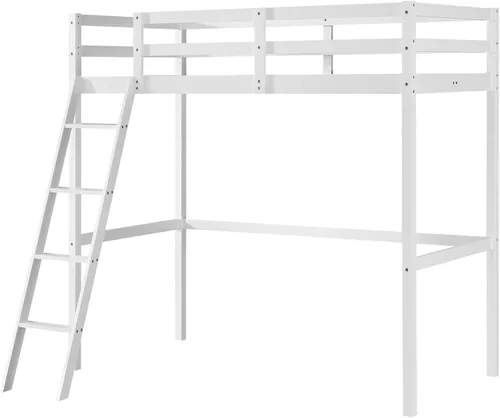 Miniatura 8 de JOYMOR Base de cama alta de madera tamaño individual para niños, jóvenes, adolescentes, adultos, cama individual, no necesita somier, color blanco