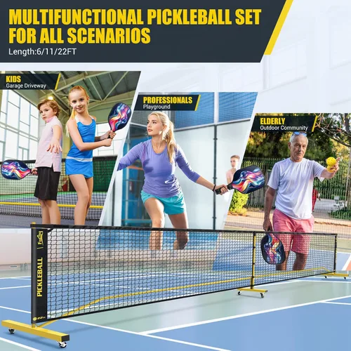 Miniatura 3 de Juego de red de pickleball con 4 paletas, 6 pies/11 pies/22 pies, red portátil 3 en 1 con bolsa de transporte, bolas de pickleball, diseñada