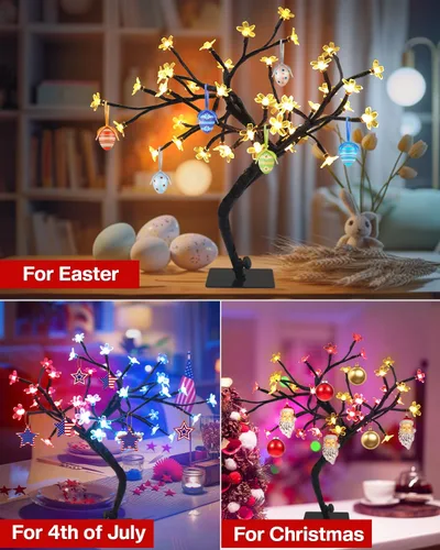 Miniatura 2 de Lámpara LED inteligente RGB con diseño de árbol de cerezo, bonsái iluminado por USB de 16 pulgadas para escritorio, temporizador de sincronización