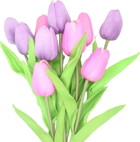 Miniatura 10 de Tulipanes artificiales, 10 cabezas, mini flores artificiales de tacto real, tulipán falso para decoración del hogar, boda, fiesta, ramo de flores