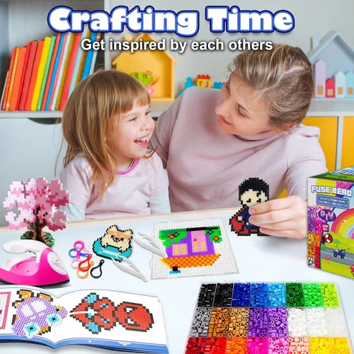 Miniatura 6 de FunzBo - Paquete de cuentas que se funden, 111 patrones, cuentas de colores Melty Fusion, juego de perlas de arte y manualidades para niños, 5500