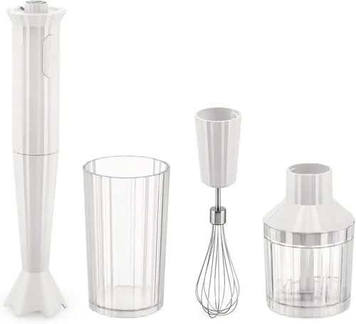 Alessi Plissé MDL10SW/US - Batidora de mano con jarra medidora, batidora y picadora en resina termoplástica, enchufe estadounidense ‍200W, blanco