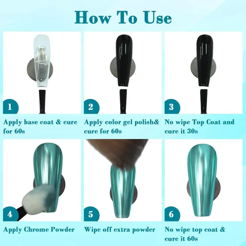 Miniatura 5 de Polvo para Uñas Cromado, Polvo Cromado con Efecto Espejo Metálico, Polvo Holográfico con Destellos de Purpurina para Manicura, Decoración de Arte