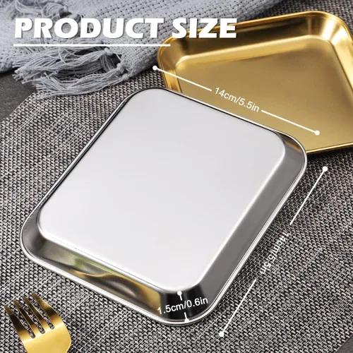 Miniatura 7 de 2 Pack Stainless Steel Dinner Plates, Thickened Metal Dish Plate for Food, Small Square Serving Tray for Appetizer Cookie Steak Dessert Salad Dental