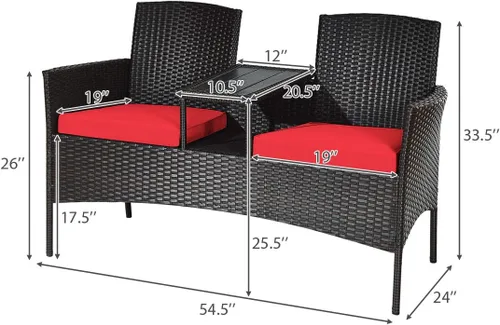Miniatura 5 de Tangkula Sofá biplaza de ratán para exteriores, juego de conversación para patio con cojines y mesa, moderno juego de sofá de mimbre patentado