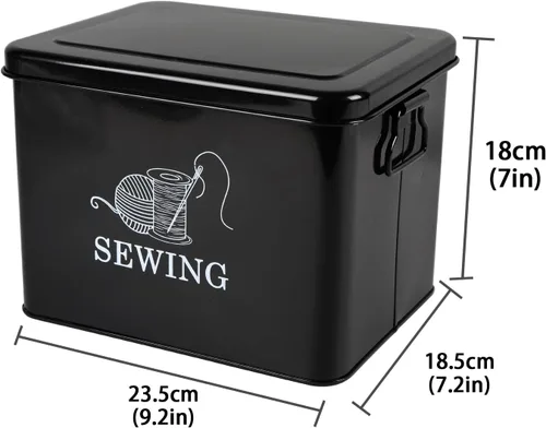 Miniatura 7 de Cesta de costura de metal de 2 niveles con bandeja extraíble, organiza suministros de costura, tijeras, hilo, alfileres y clips con estilo (negro)