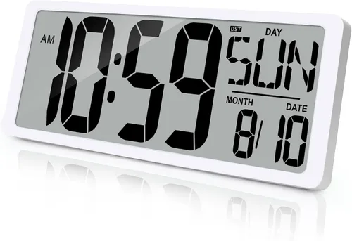 Reloj de pared digital grande de 14.2 pulgadas, funciona con pilas, reloj digital con pantalla grande con día, fecha y temperatura, reloj de pared