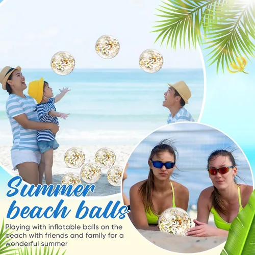 Miniatura 4 de Hungdao 25 bolas inflables de playa con purpurina de 8 pulgadas, mini bola de confeti flotante transparente para niños, pelota de fiesta temática