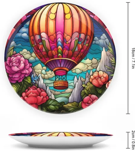 Miniatura 2 de Platos decorativos, placa de cerámica con estampado de globos de aire caliente, plato de cena tambaleante con soporte de exhibición, decoración