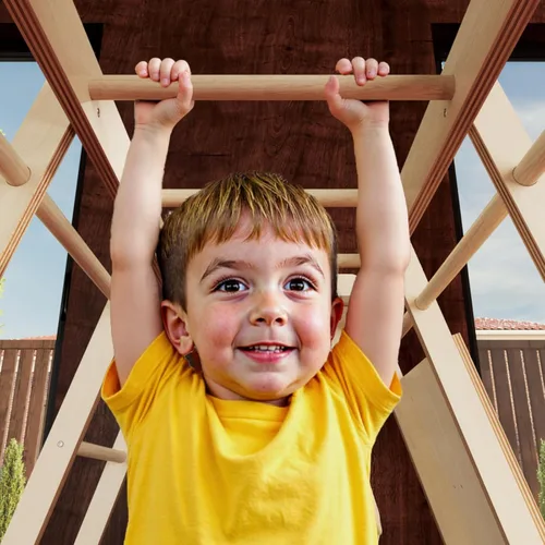 Miniatura 7 de LINKHOO Gimnasio grande de madera para interiores de la selva para niños de 2 a 6 años, juego de escalador Montessori con tobogán, red de escalada