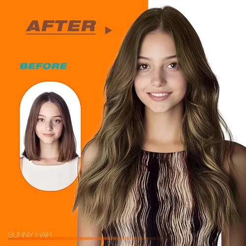 Miniatura 6 de Sunny - Extensiones de cabello humano balayage de 16 pulgadas, sin costuras, color marrón oscuro #4 que se desvanece a rubio caramelo #27 con cinta