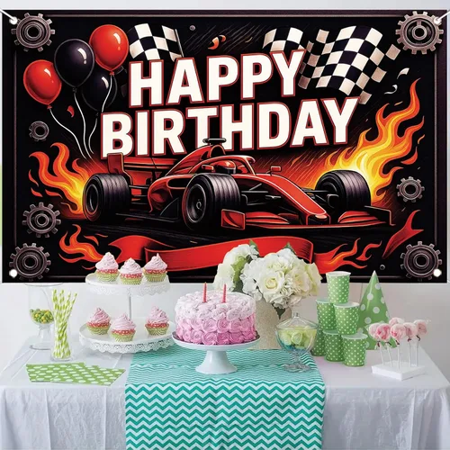 Miniatura 8 de Telón de Fondo Pancarta de Feliz Cumpleaños de Carreras de Fórmula 1 Fondo de Fotografía de Auto F1 Decoraciones de Fiesta de Carreras Suministros