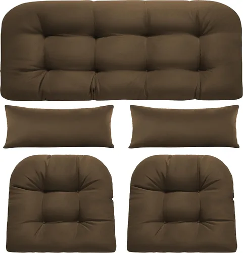Miniatura 11 de Cojines de silla de mimbre de 5 piezas, cojín impermeable para sofá de mimbre al aire libre, 1 cojín de asiento de amor, 2 cojines en forma de U y 2