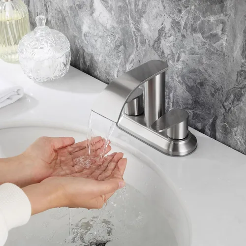 Miniatura 6 de Juego central de 4 pulgadas, grifos de baño de 3 agujeros, níquel cepillado, juego central con líneas de suministro cUPC, grifo de lavabo de baño