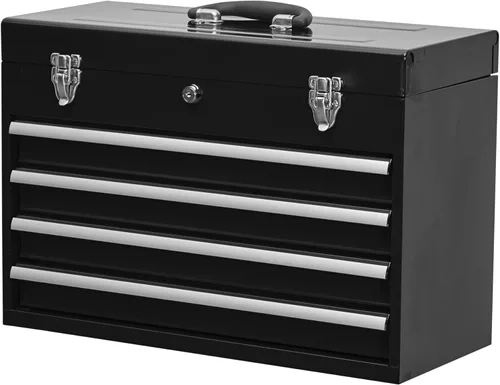 Miniatura 17 de Caja de herramientas de metal de 4 cajones, caja de herramientas portátil de acero con cierre de pestillo de metal y bloqueo de llave, bandeja