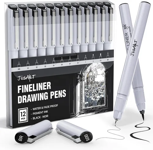 Miniatura 10 de JusArt - Bolígrafos fineliner, 6 unidades, 0.010 in, punta ultrafina, 01, sin corrimiento, bolígrafos de tinta negra impermeables para artistas