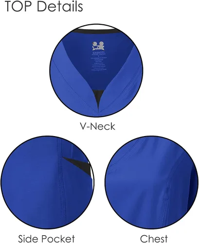 Miniatura 2 de Dagacci Medical Uniform Conjunto de ropa quirúrgica para mujer, elástico en 4 direcciones, red de contraste dividido y bolsillo