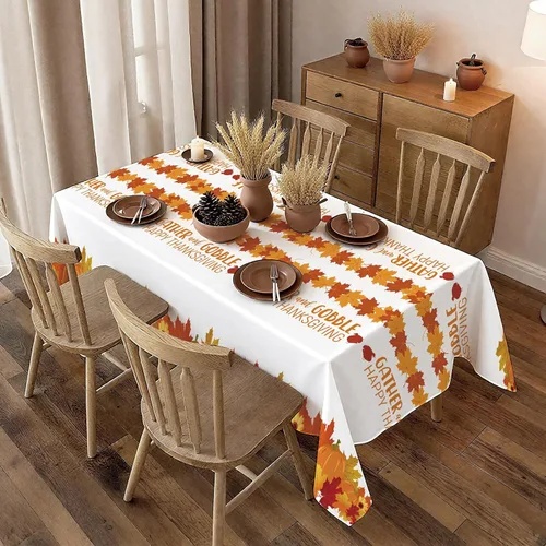 Miniatura 7 de ATFUNSHOP Mantel de Acción de Gracias, paquete de 2 manteles desechables de 54 x 108 pulgadas, suministros para fiestas, calabazas, pavos, manteles