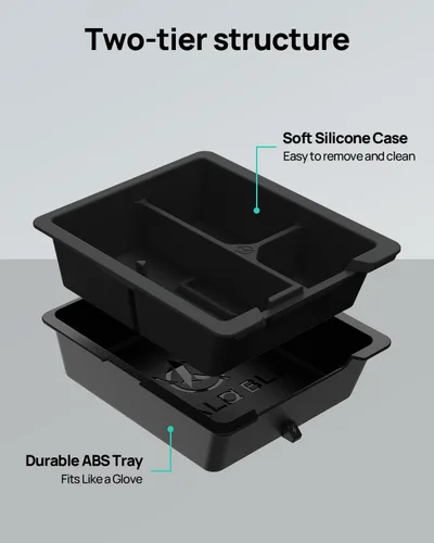 Miniatura 2 de HALOBLK Bandeja organizadora de consola central, diseño extraíble de dos niveles compatible con Tesla Model 3 (2021-2023) Modelo Y (2021-2024)