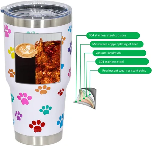 Miniatura 6 de Vaso de perro para mamá, regalos para amantes de los perros, tazas de café de viaje de acero inoxidable, tazas de café con estampado de patas