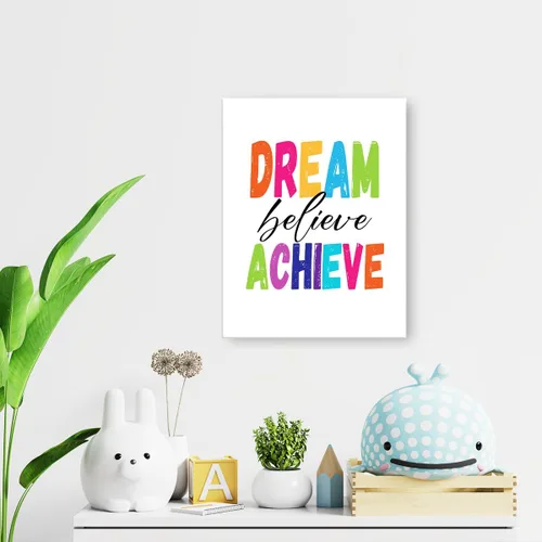 Miniatura 6 de JANLAN Dream Believe Achieve Wall Decor,Inspirational Positive Quotes Canvas Wall Art for Kids Room Classroom Nursery Playroom 11x15 Inch