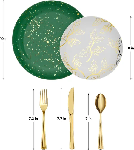 Miniatura 2 de Trendables Platos de Navidad desechables 100 piezas de vajilla navideña, juego de platos de plástico de Navidad incluye: 20 platos llanos de 10