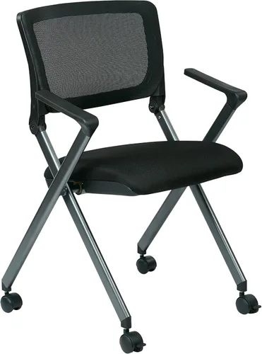 Miniatura 8 de Office Star FC Series - Juego de 2 sillas plegables con malla transpirable y asiento de tela acolchado, color negro icono con marco negro
