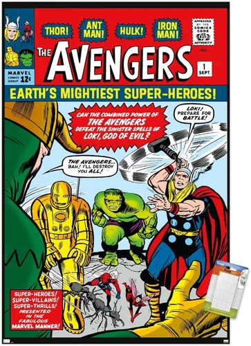 Miniatura 12 de Trends International Marvel Comics Avengers #1 - Póster de pared, 34 pulgadas de largo x 22.4 pulgadas, versión enmarcada en madera de granero