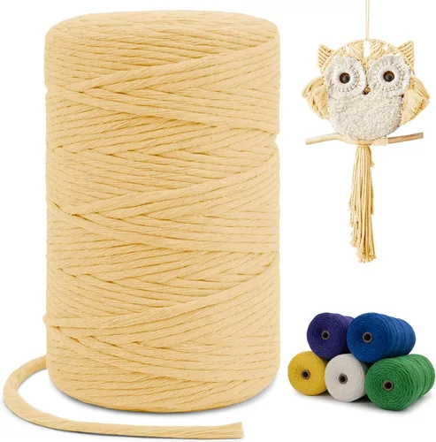 Miniatura 123 de Cuerda de macramé de una sola hebra de 0.197 in x 110 yardas, cuerda de macramé de algodón natural de 0.197 in, cuerda de algodón grueso para colgar