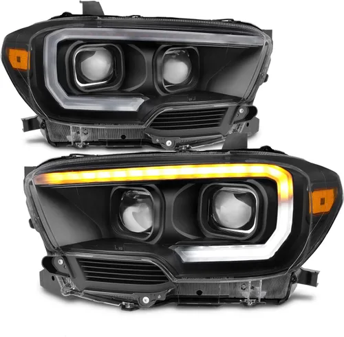 AKKON - Para nuevo diseño secuencial de tubo LED negro 2016-2023 Toyota Tacoma SR/SR5 Faros delanteros de proyector cuadrado dual
