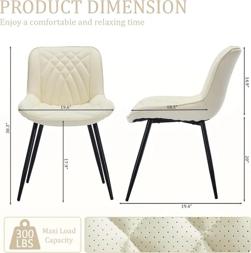 Miniatura 3 de Comfortable Upholstered Dining Chairs Set of 2, PU Leather Kitchen & Dining Room Chair with Backrest and Black Metal Legs, Modern Accent Dining