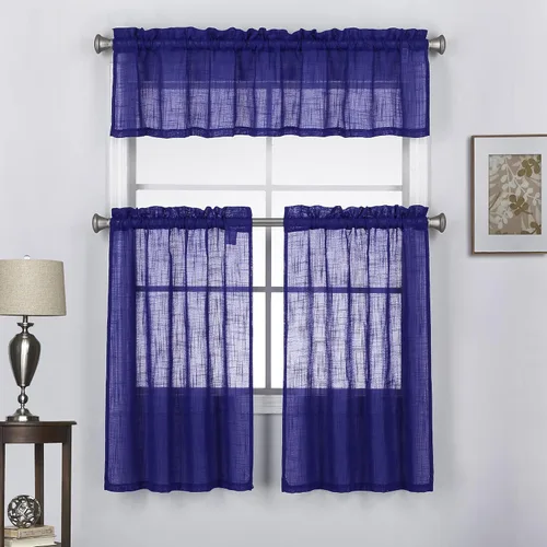 Miniatura 18 de Juego de 3 cortinas de lino con textura para ventana de cocina y cafetería, 24 pulgadas de largo, color negro
