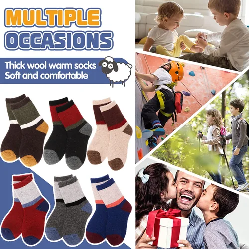 Miniatura 47 de ANTSANG Calcetines de Lana, Calcetines Térmicos Cálidos y Gruesos Tipo Crew Boot para Niños Pequeños, Niños y Niñas, 6 Pares