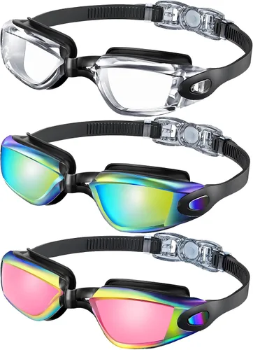 Miniatura 13 de NSSIW Gafas de natación para niños de 6 a 14 años, antiniebla con UV400 y sin fugas, campo de visión ultra amplio, paquete de 3 Negro