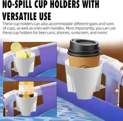 Miniatura 6 de TonGass Paquete de 6, portavasos blancos para piscinas sobre el suelo, compatibles con piscina sobre el suelo con barra superior redonda de 2