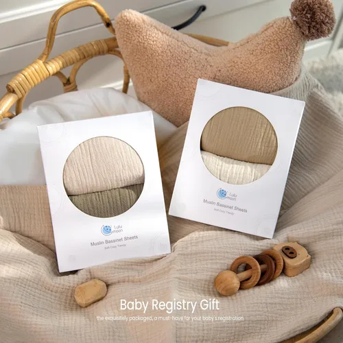 Miniatura 140 de lulumoon Sábanas de muselina para moisés para bebé: sábanas ajustables suaves para moisés de cabecera para niños y niñas Oliva y Crema