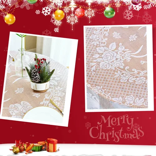 Miniatura 3 de WUBODTI Manteles Rectangulares de Encaje Blanco Navideños con Patrón de Ángel Bordado Floral Ropa de Mesa para Baby Showers Fiestas de Boda Patrón 2
