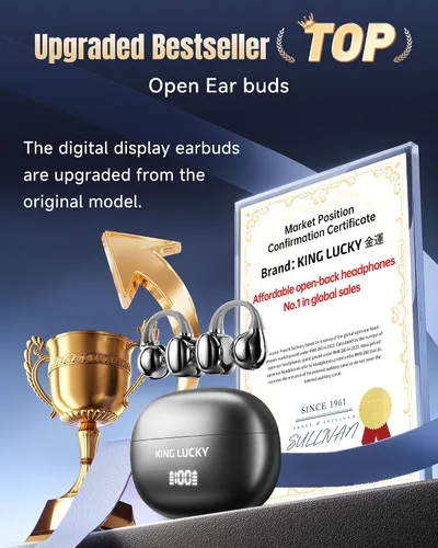 Miniatura 2 de King Lucky Auriculares de clip Gen 3, auriculares inalámbricos Bluetooth 6.0 de oreja abierta con micrófono, ajuste seguro para orejas pequeñas