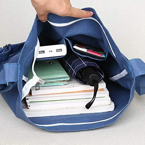 Miniatura 3 de Covelin - Bolsa de hombro informal de lona para mujer, estilo bohemio y retro, bolsa de mano, bolso cruzado, tamaño grande