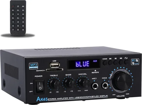 Amplificador de audio estéreo actualizado AK45 Pro receptor Bluetooth para estéreo doméstico, 400 W 2 canales inalámbrico Bluetooth 5.0 sistema