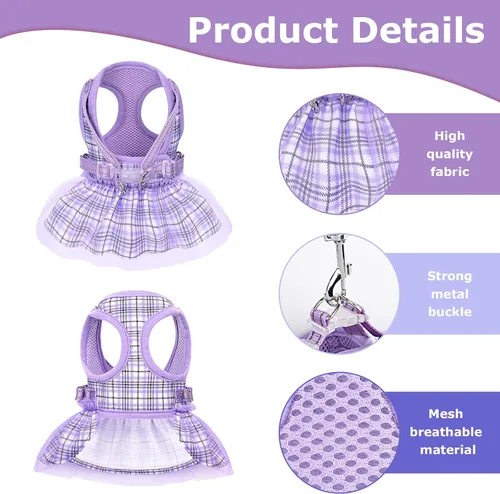 Miniatura 2 de Gauzy - Arnés de chaleco para perro, transpirable, ajustable, sin tirones, para perros pequeños y medianos, morado, pecho mediano de 16.5 a 20.4