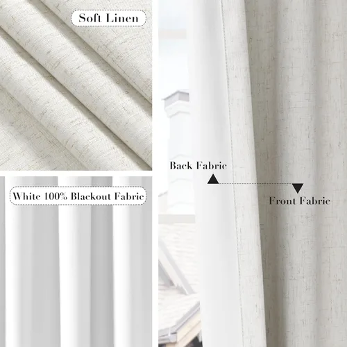 Miniatura 5 de Joywell 2 cortinas opacas 100%, lino, beige natural, trabillas traseras/cinta con ganchos, aislantes, de dormitorio, comedor, sala, puerta corrediza