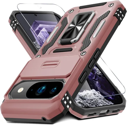 Miniatura 11 de DEERLAMN Funda para Google Pixel 8 con cubierta deslizante para cámara + protector de pantalla (1 paquete), soporte de anillo giratorio grado