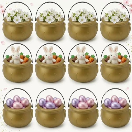 Miniatura 9 de PMU Caldero de Pascua de 8 pulgadas, 6 unidades, caldero de plástico verde, decoración de Pascua para decoración del hogar y fiesta