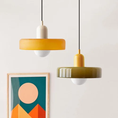 Miniatura 2 de Lámpara Colgante Moderna de Mediados de Siglo Vidrio Naranja Verde Luz Colgante Nórdica Lámpara Individual Grande Vintage Estilo Granja Comedor