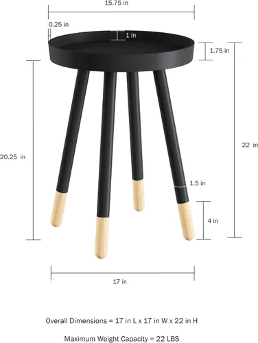 Miniatura 2 de Lavish Home - Mesa auxiliar redonda, soporte moderno de madera de mediados de siglo de 2 tonos con bandeja superior para guardar bebidas