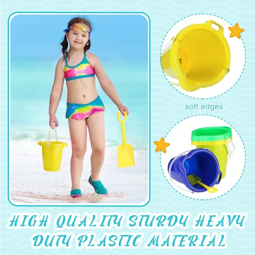 Miniatura 6 de Didaey Cubos y palas de playa de 7.5 pulgadas, cubos de arena de plástico, palas de arena de construcción de castillos para niños y niñas, juguetes