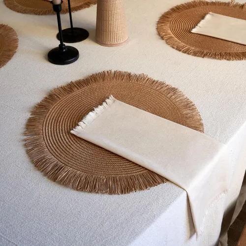 Miniatura 8 de Juego de 6 manteles individuales decorativos bohemios con servilletas con textura de lino a juego - Hermosa decoración natural que realza tu comedor